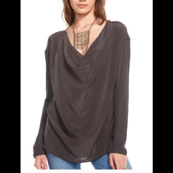 Chaser charcoal drape back 100% silk blouse M - Picture 1 of 10